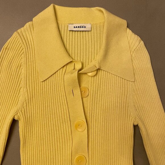 Sandro Paris Butter Yellow Ribbed Sweater - Picture 1 of 6